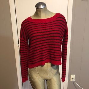 Red and black knit top